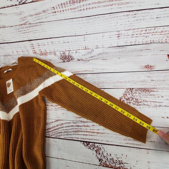 Nine West Women's Brown White Cable Knit Sweater Size L Chevron Colorblock NWT - Picture 13 of 14